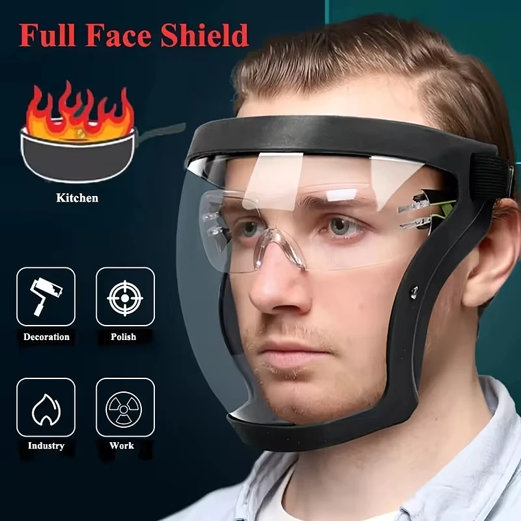 Full-Face Transparent Protection Mask with Adjustable Buckle - Reusable and Heat-Resistant Facial Shield for Safety in Work, Out 1