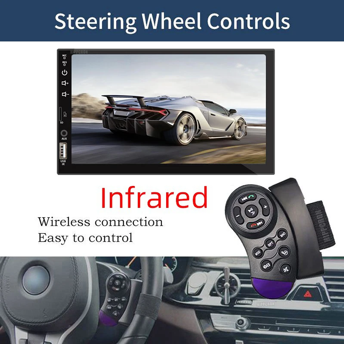 Autorrádio MP5 7 Polegadas Hippcron | 1 Din Bluetooth Mirror Link USB 4