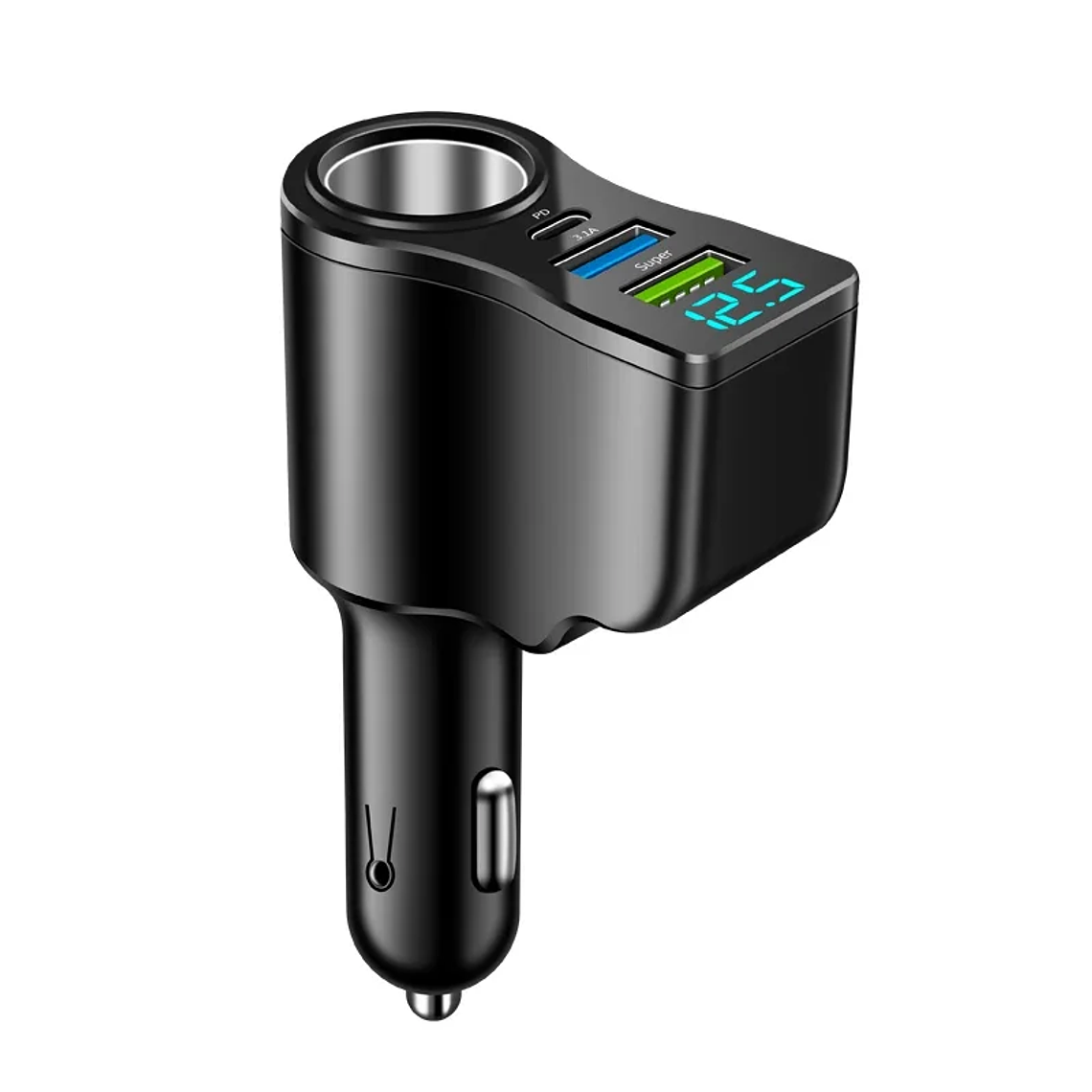 Carregador Automóvel 66W 3 Portas | Dual USB + Acendedor Ecrã Digital 7