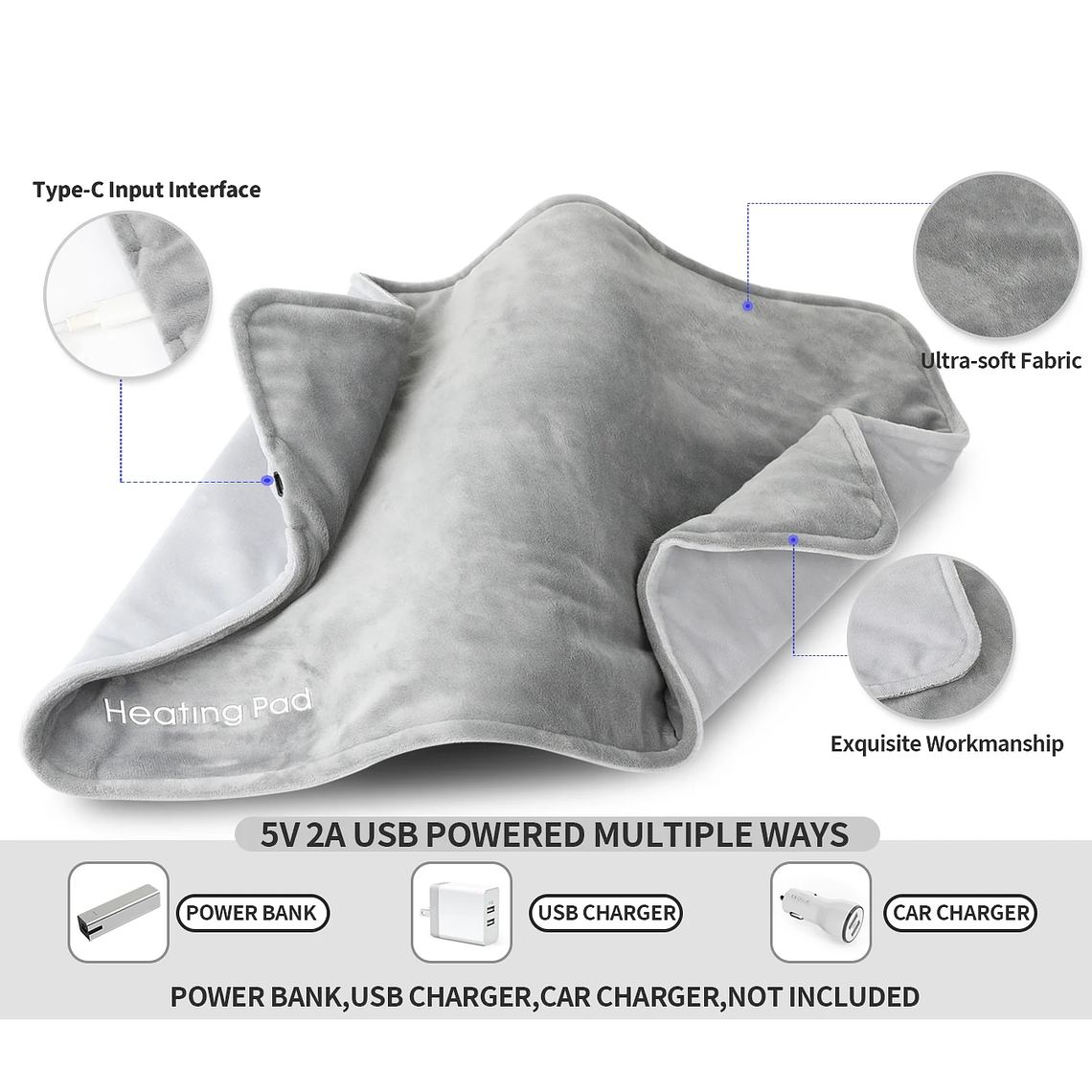 Almofada Térmica USB 5V | Para Cólicas e Dores nas Costas 50x30cm 4