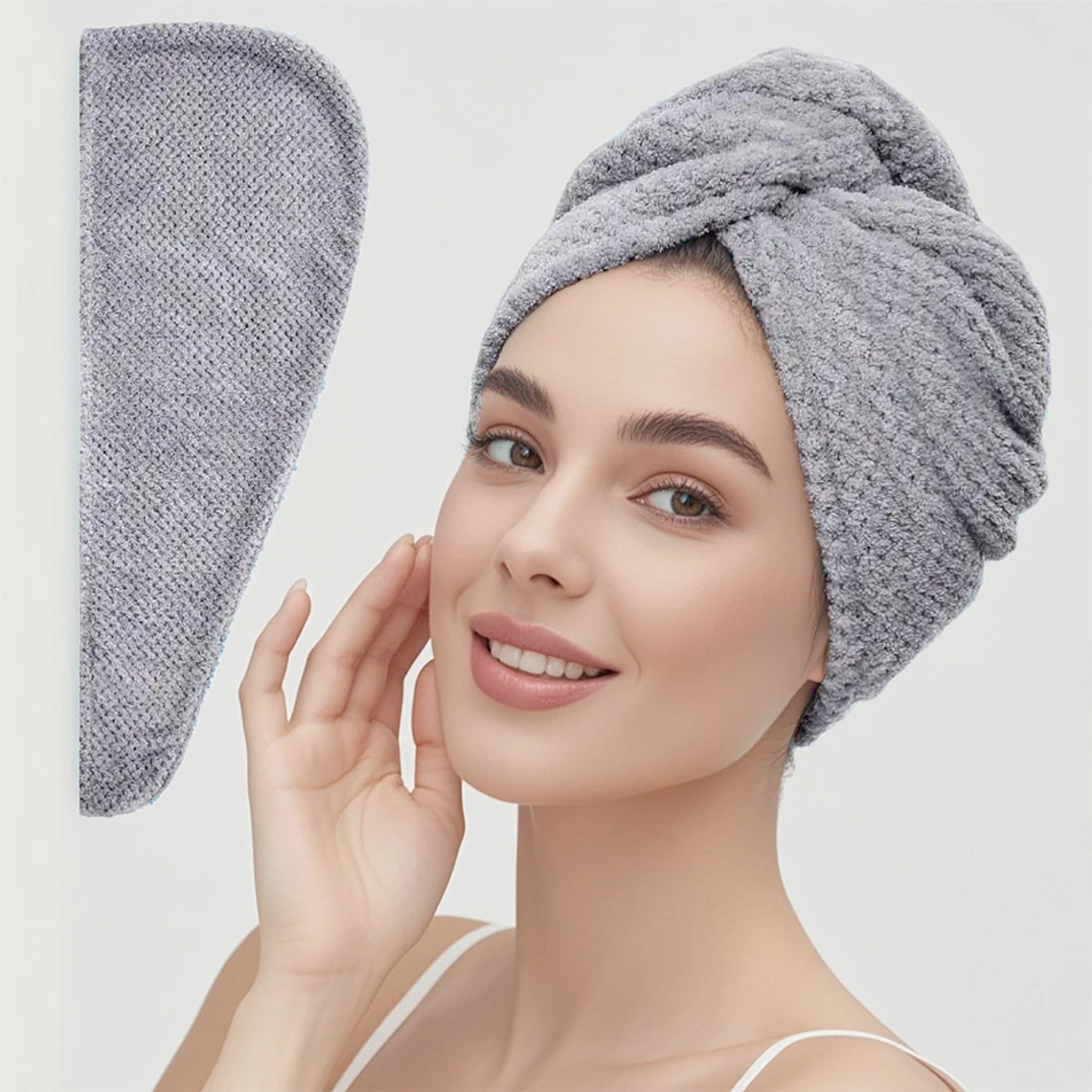 Touca para Secar Cabelo Microfibra | Toalha Absorvente com Botão 25.5
