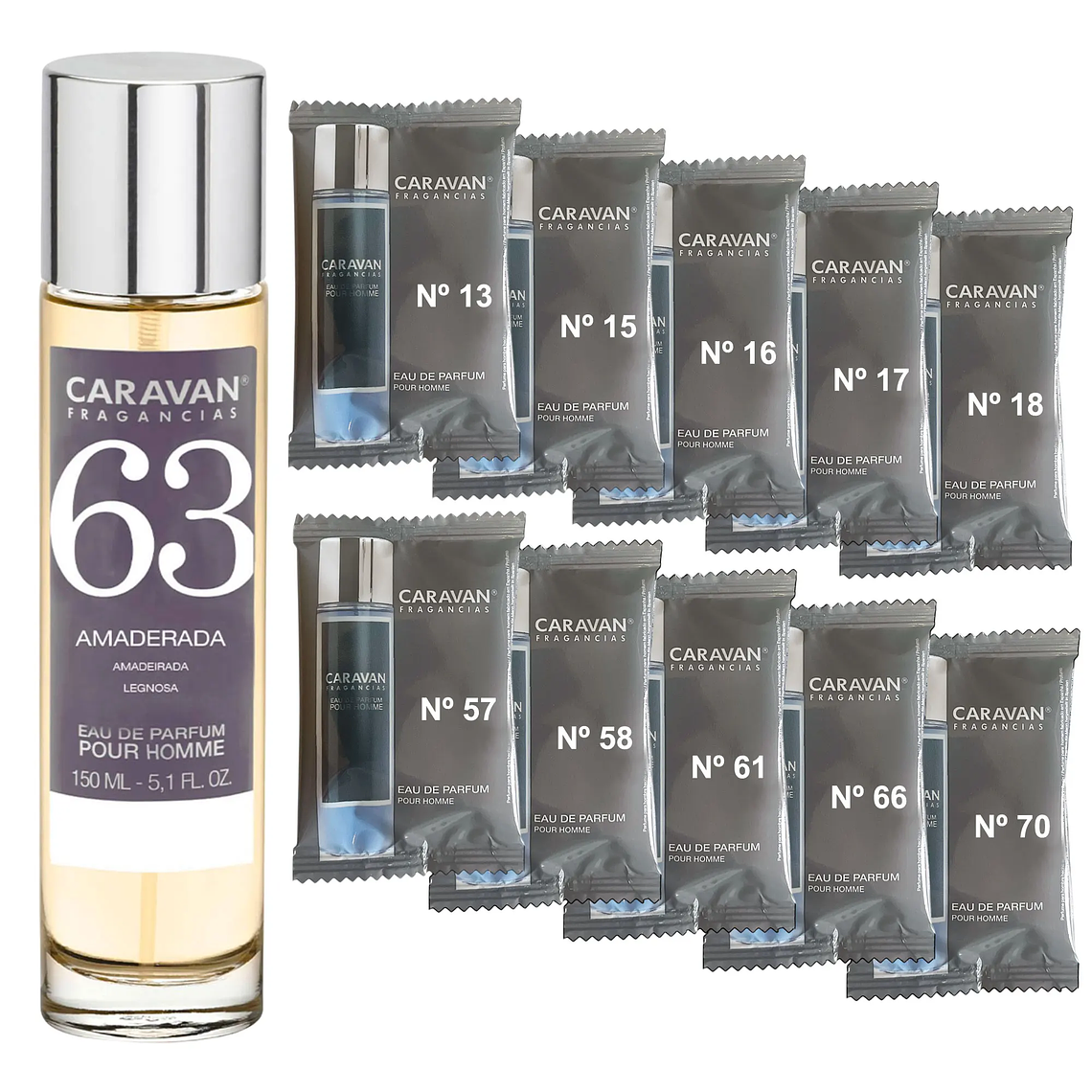 Perfume Caravan Fragancias Homem Nº66 150 ml | Conjunto com 10 Amostras de Fragrâncias Masculinas 25