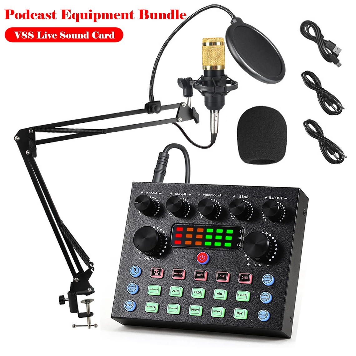 V8S Live Sound Card Podcast Equipment Bundle,with Microphone Set Device,Music/Recording Live Streaming For DJ Disco Device 1