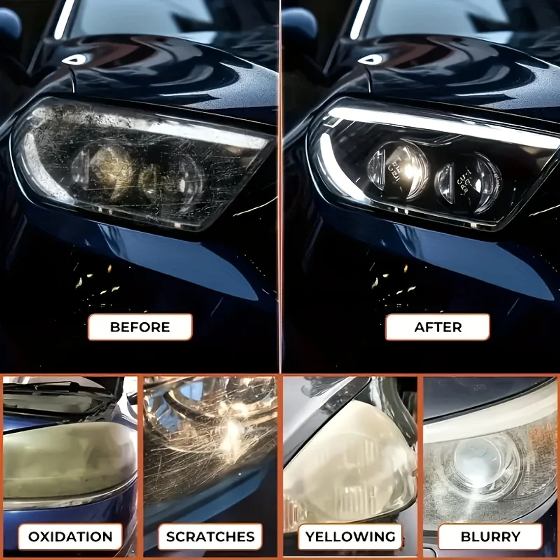 Car Headlight Restoration Polishing Kit - Scratch Remover & Oxidation Cleaner Repair Paste for Headlamp Assembly 3