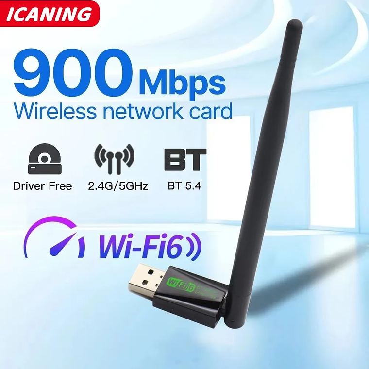 WiFi 6 USB Adapter 900Mbps Bluetooth 5.4 AX900 USB Dongle Wireless Network Card Dual Band 2.4G 5G Ethernet Receiver Free Driver 1