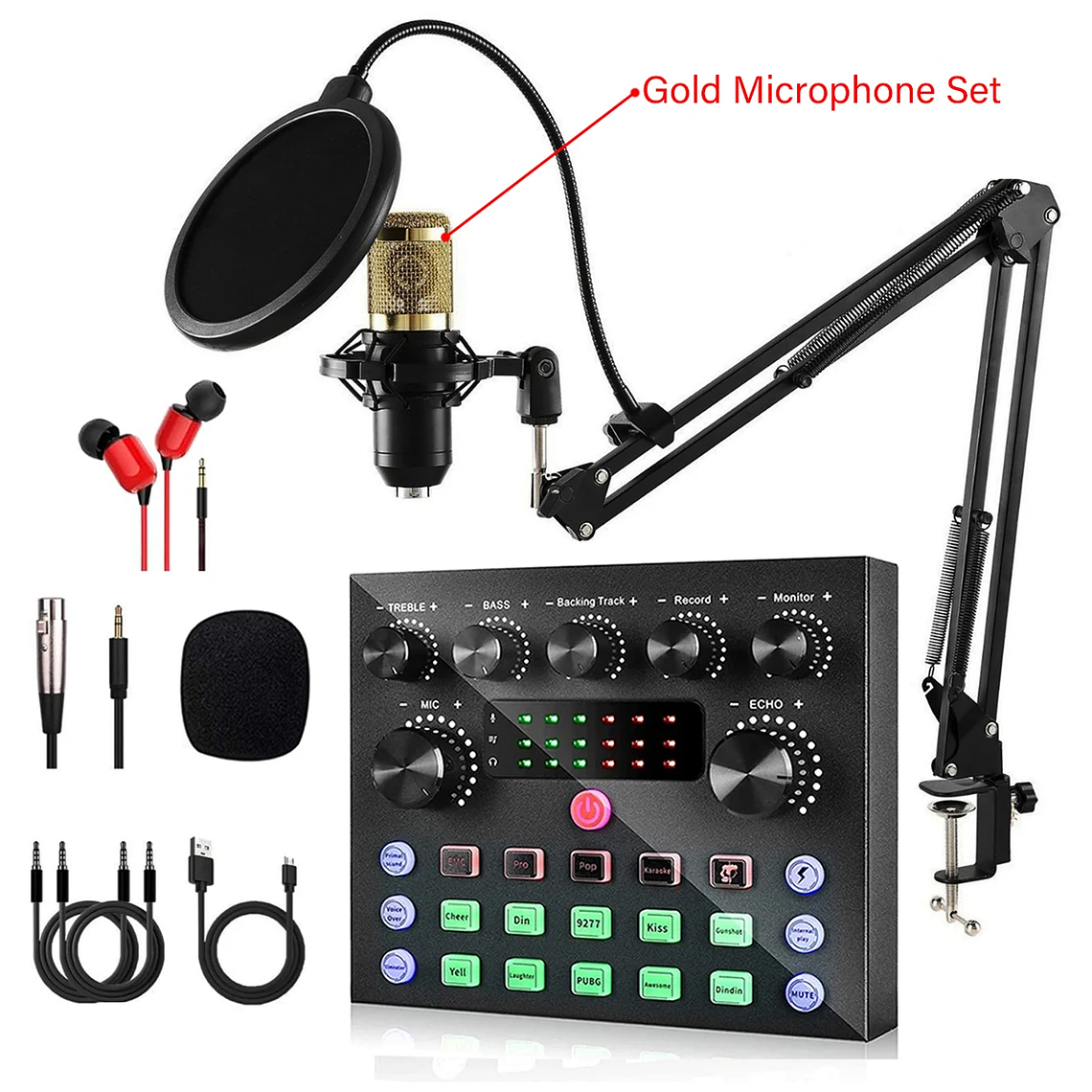 V8S Live Sound Card Podcast Equipment Bundle,with Microphone Set Device,Music/Recording Live Streaming For DJ Disco Device 7