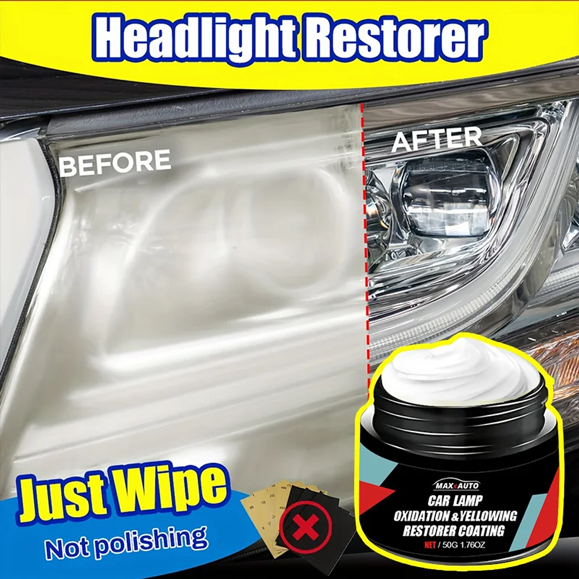 Car Headlight Restoration Polishing Kit - Scratch Remover & Oxidation Cleaner Repair Paste for Headlamp Assembly 6