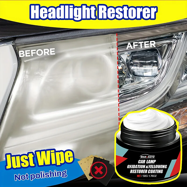 Car Headlight Restoration Polishing Kit - Scratch Remover & Oxidation Cleaner Repair Paste for Headlamp Assembly 6