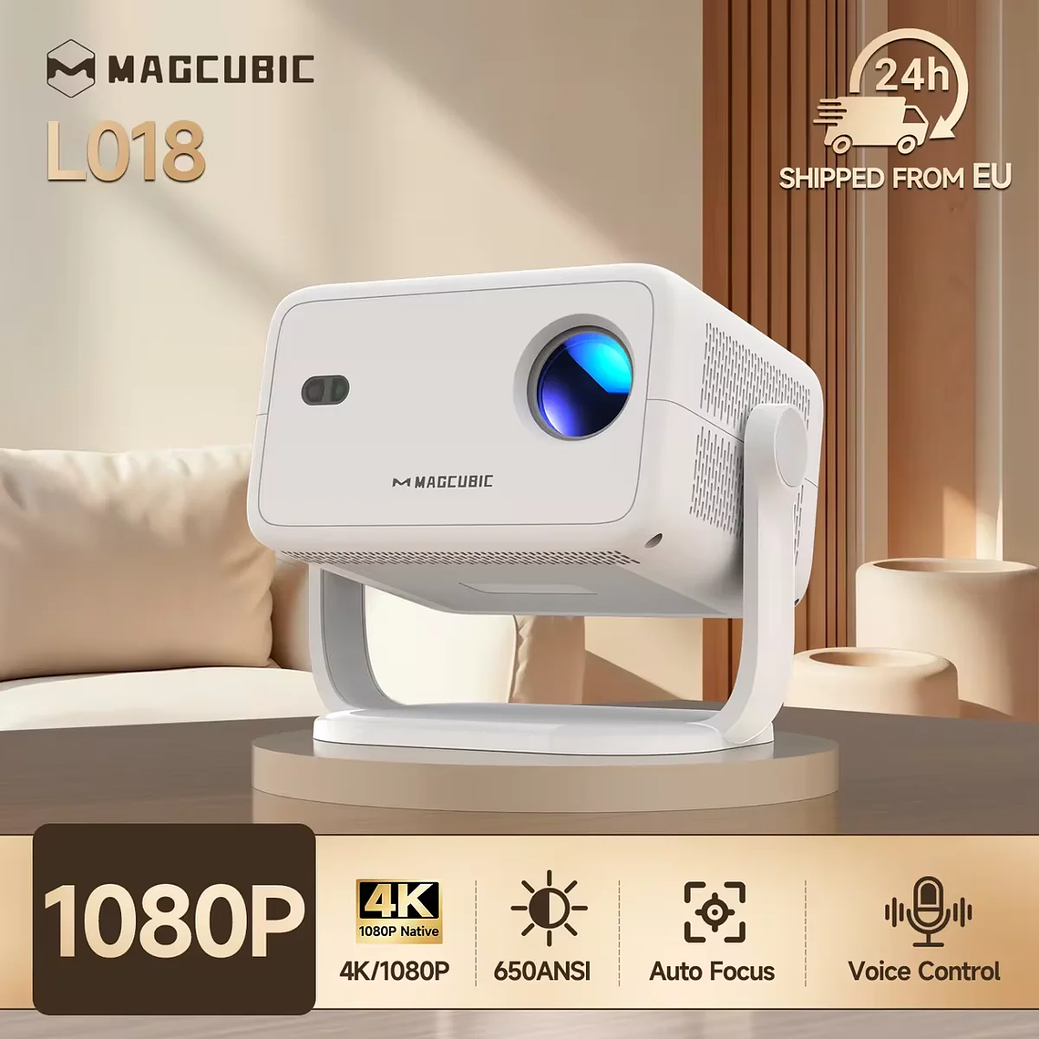 Projetor Magcubic L018 Android 14 | 650 ANSI Lumens, 1080p Nativo, Projeção 360°, Foco e Keystone Automáticos, Wi-Fi 6 1