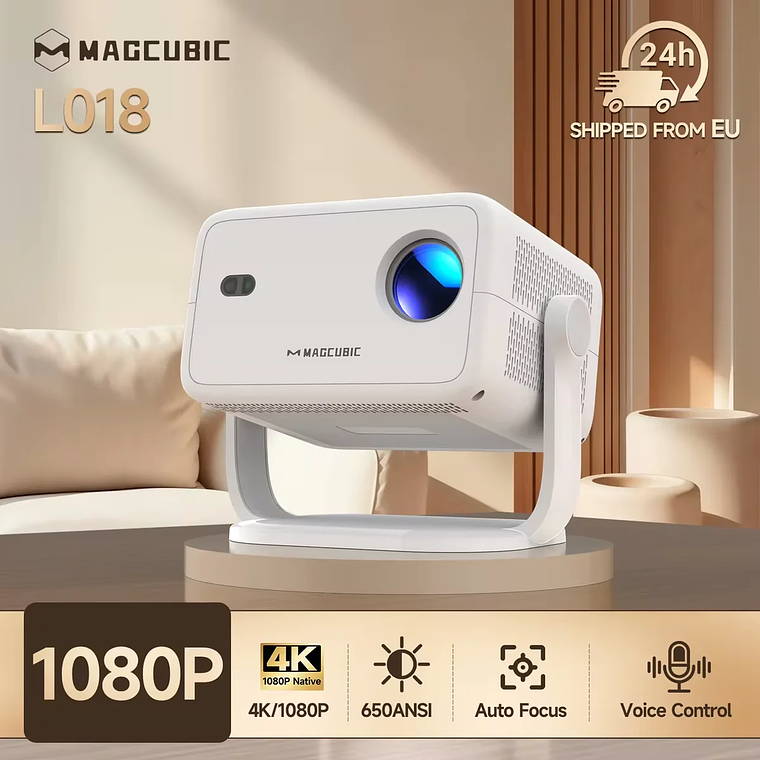 Projetor Magcubic L018 Android 14 | 650 ANSI Lumens, 1080p Nativo, Projeção 360°, Foco e Keystone Automáticos, Wi-Fi 6 1