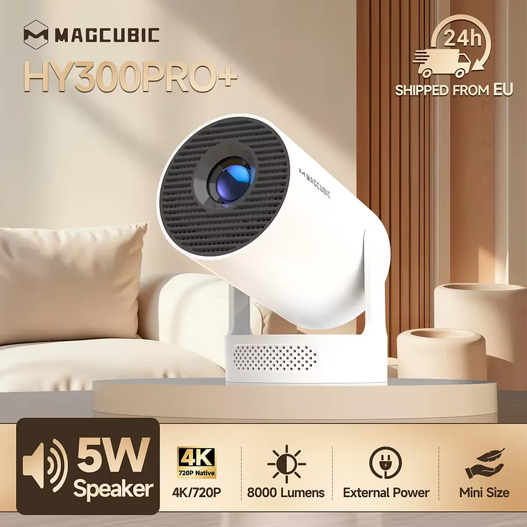 Magcubic HY300 Pro+ 4K Android 11 Portable Projector 8000 Lumens WiFi 6 BT5.4 Outdoor Theater 5W HiFi Speaker 720P HD Supported 1