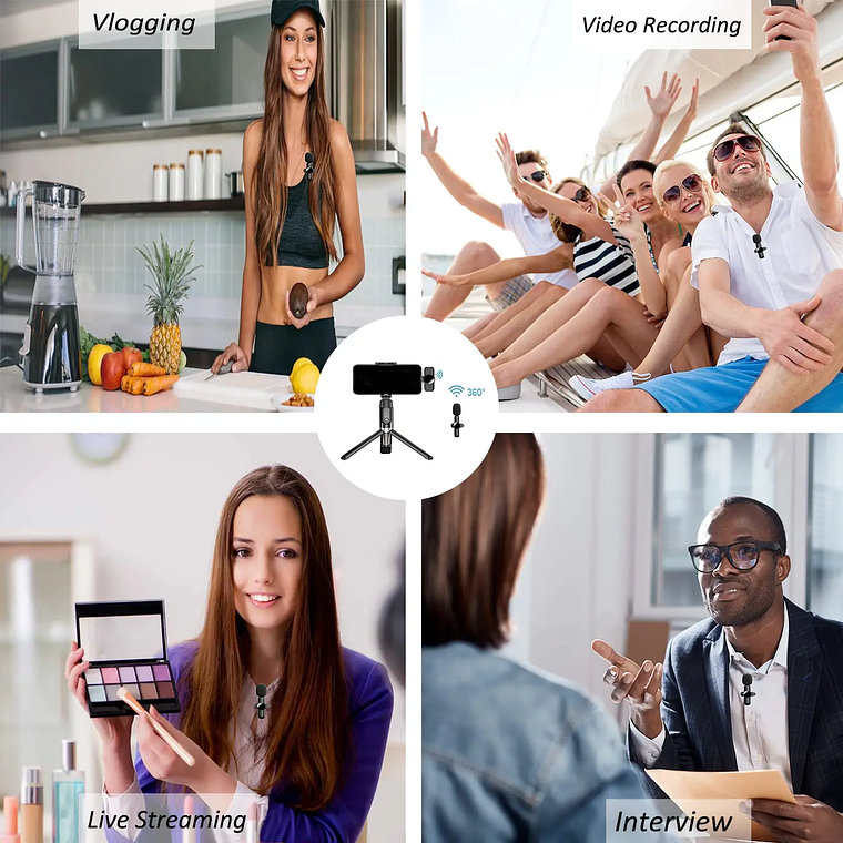 Microfone de Lapela Sem Fio 2.4G com Cancelamento de Ruído | Compatível com iPhone, Android, PC para Gravação, Lives e Jogos 5