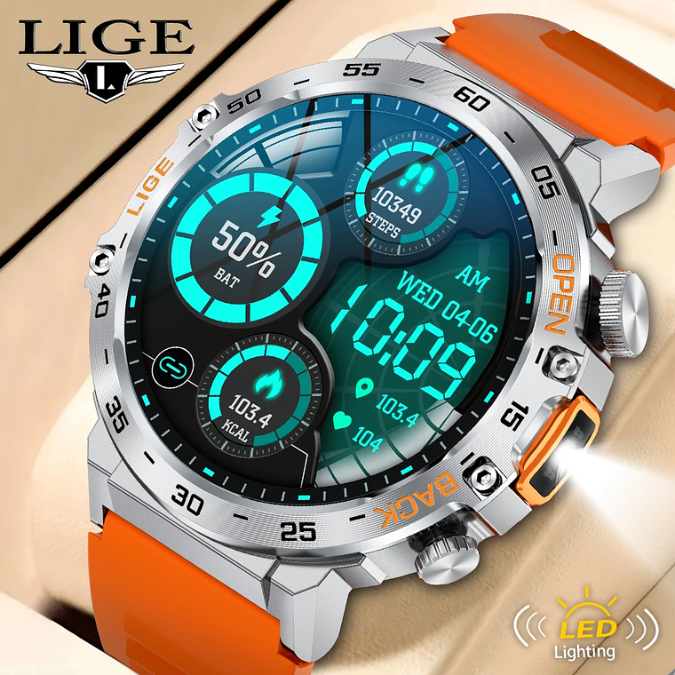 LIGE 2025 Men's Smartwatch | Ultra HD 360x360 Screen, LED Flashlight, Bluetooth Calls, IP68 Waterproof and 100+ Sports Modes 1