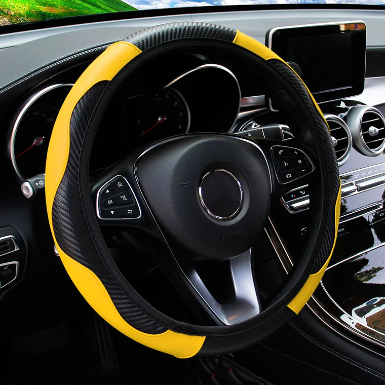 Steering Wheel Cover in Carbon Fiber PU Leather | Without Inner Ring, for 14.5 to 15 Inch Steering Wheels - Sporty Style 7