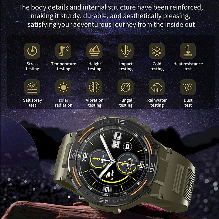 Smartwatch Militar Masculino ChiBear | Lanterna LED, Monitor Saúde 24h, Chamadas Bluetooth, Tela HD 360x360, IP67 4
