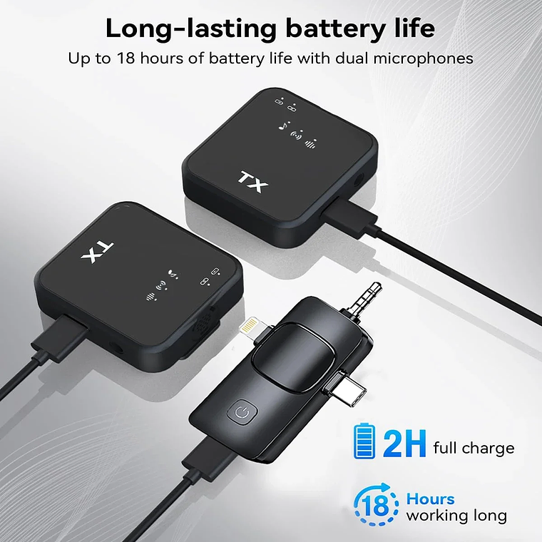 Microfone Sem Fio 3 em 1 para iPhone e Android | Lavalier com Transmissão de 100m, Redução de Ruído - Ideal para YouTube, TikTok e Entrevistas 5