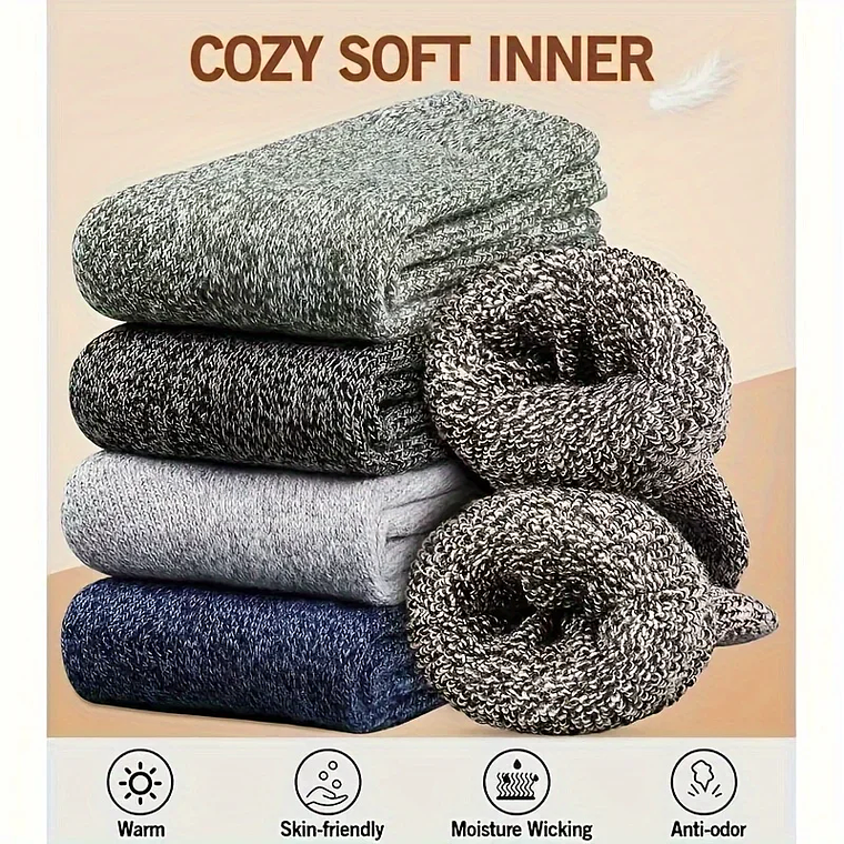 Meias de Inverno Masculinas Grossas | 3/5 Pares Meias Cano Médio em Toalha, Antifrio para Botas de Neve e Dia a Dia 4