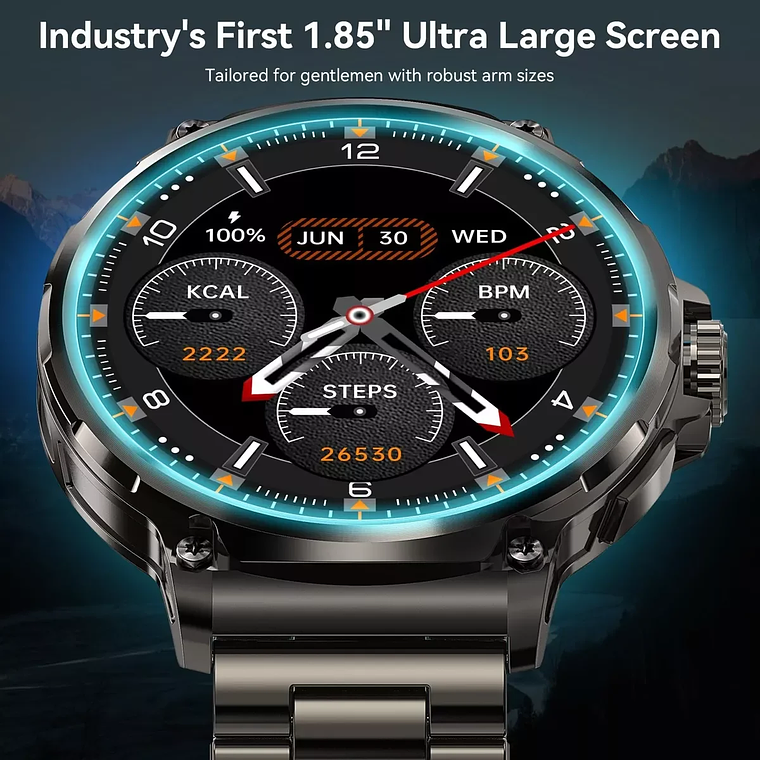 Smartwatch Masculino Jooeniok 2026 | Tela AMOLED 1.85”, GPS, Bateria 710mAh, Chamadas Bluetooth, IP68 - Para Android e iOS 2