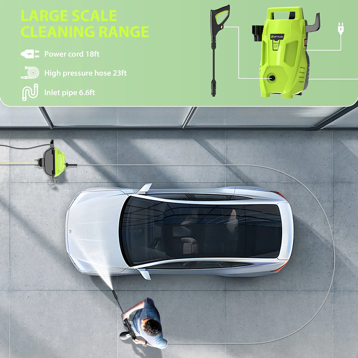 Lava Jato Elétrico BRIEFNESS 200BAR 3000W | Pistola de Alta Pressão com Mangueira 7m, Bocal 180° Ajustável e Kit Completo para Carro e Casa 4