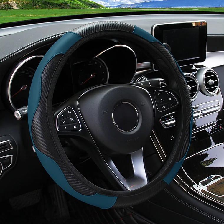 Steering Wheel Cover in Carbon Fiber PU Leather | Without Inner Ring, for 14.5 to 15 Inch Steering Wheels - Sporty Style 9