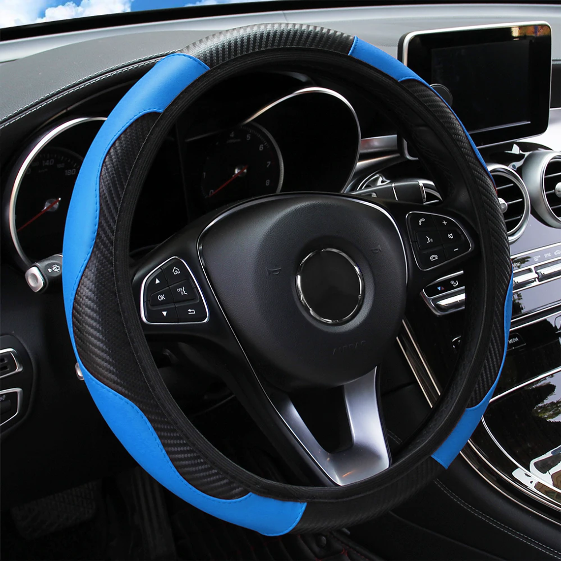 Steering Wheel Cover in Carbon Fiber PU Leather | Without Inner Ring, for 14.5 to 15 Inch Steering Wheels - Sporty Style 10