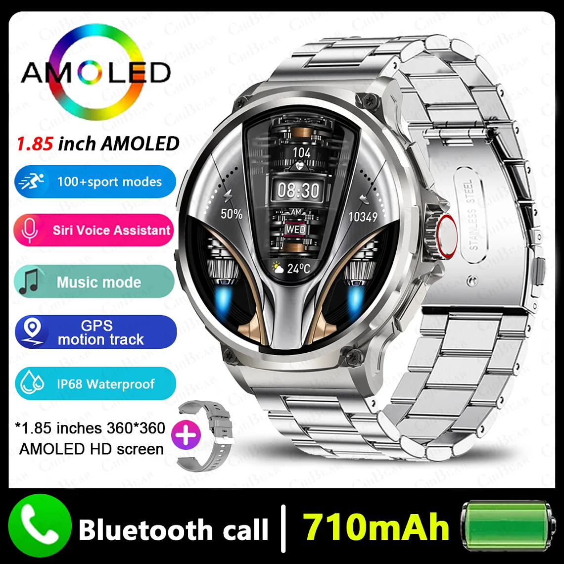 Smartwatch Masculino Jooeniok 2026 | Tela AMOLED 1.85”, GPS, Bateria 710mAh, Chamadas Bluetooth, IP68 - Para Android e iOS 7
