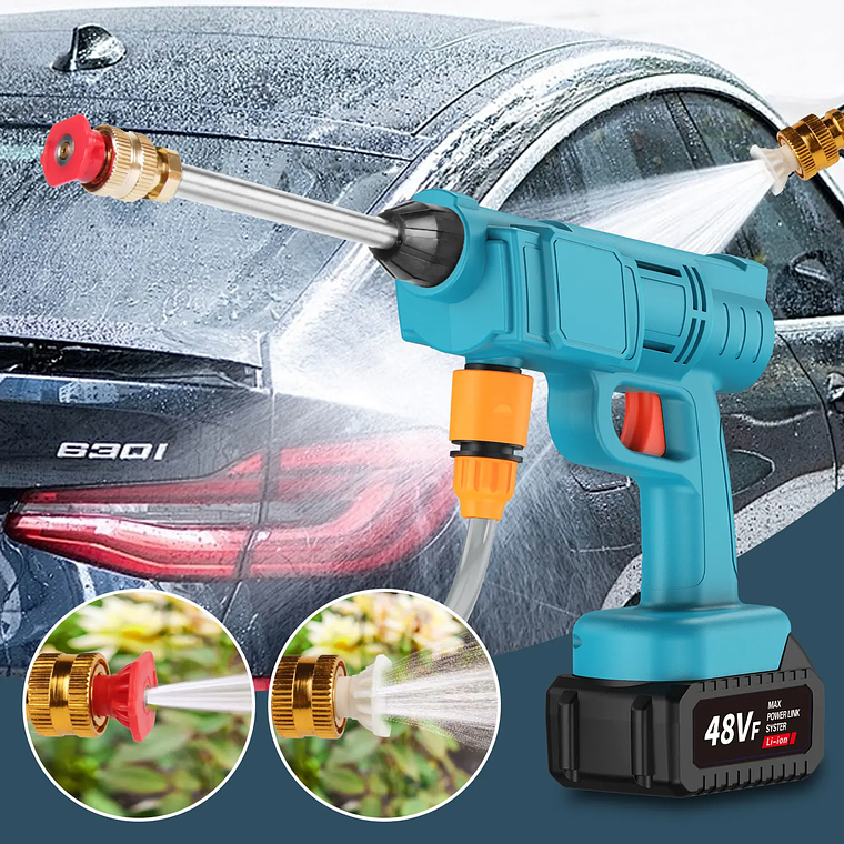 Lava Jato Portátil 200BAR 2500W Recarregável | Pistola de Alta Pressão sem Fio com Bateria 12000mAh, Mangueira 5m - Para Carro, Casa e Jardim 1