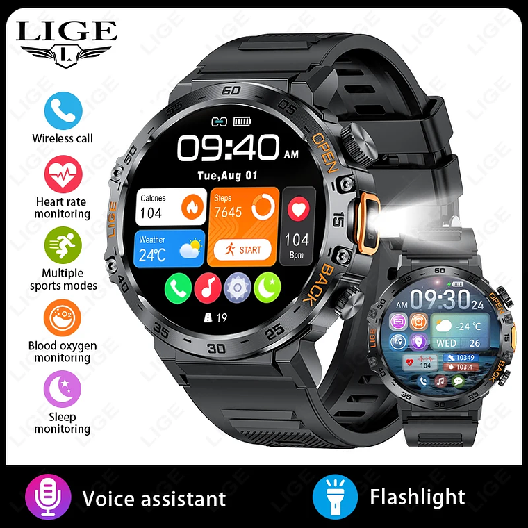 LIGE 2025 Men's Smartwatch | Ultra HD 360x360 Screen, LED Flashlight, Bluetooth Calls, IP68 Waterproof and 100+ Sports Modes 12