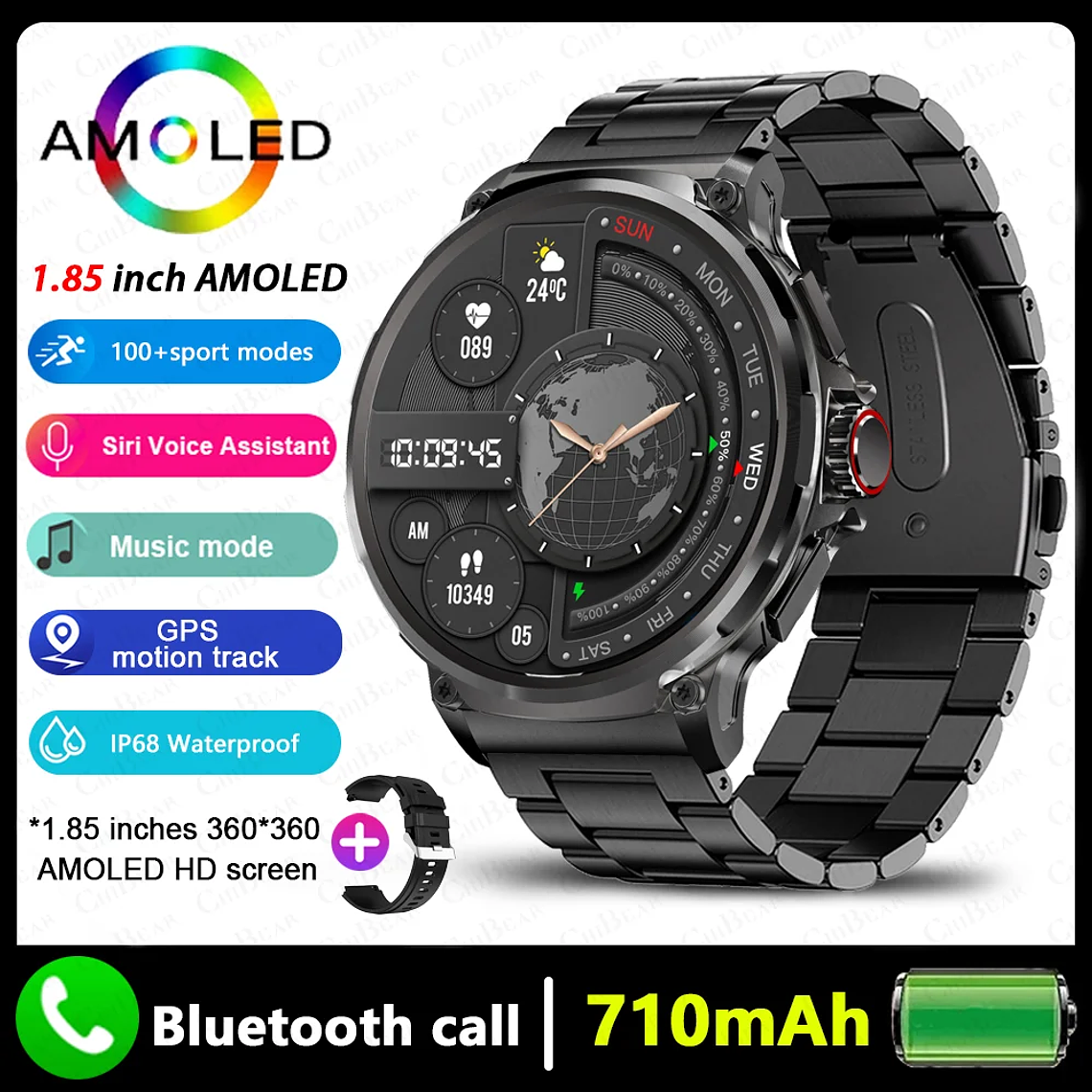 Smartwatch Masculino Jooeniok 2026 | Tela AMOLED 1.85”, GPS, Bateria 710mAh, Chamadas Bluetooth, IP68 - Para Android e iOS 8