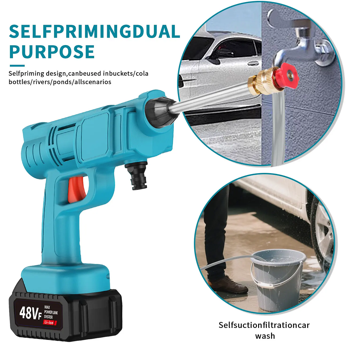 Lava Jato Portátil 200BAR 2500W Recarregável | Pistola de Alta Pressão sem Fio com Bateria 12000mAh, Mangueira 5m - Para Carro, Casa e Jardim 5