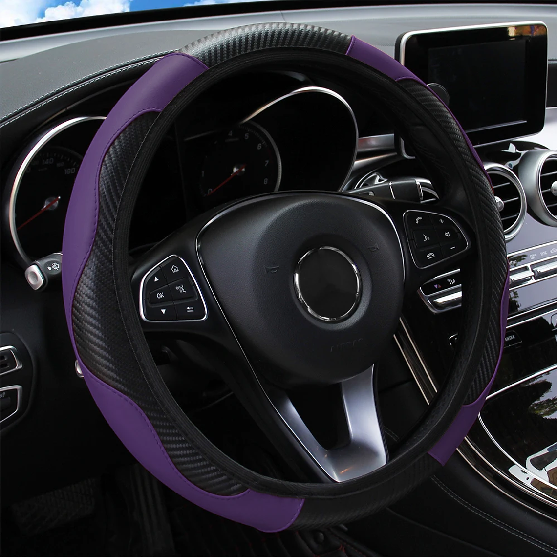 Steering Wheel Cover in Carbon Fiber PU Leather | Without Inner Ring, for 14.5 to 15 Inch Steering Wheels - Sporty Style 12