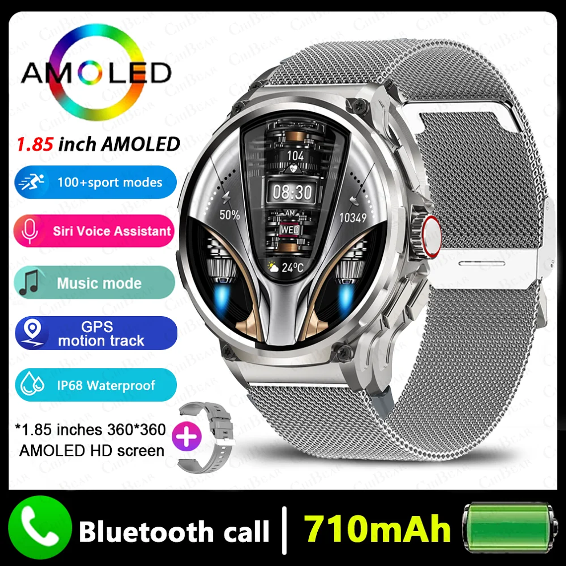 Smartwatch Masculino Jooeniok 2026 | Tela AMOLED 1.85”, GPS, Bateria 710mAh, Chamadas Bluetooth, IP68 - Para Android e iOS 9