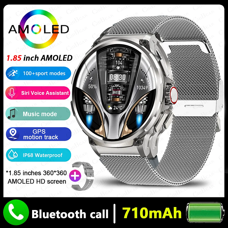 Smartwatch Masculino Jooeniok 2026 | Tela AMOLED 1.85”, GPS, Bateria 710mAh, Chamadas Bluetooth, IP68 - Para Android e iOS 9