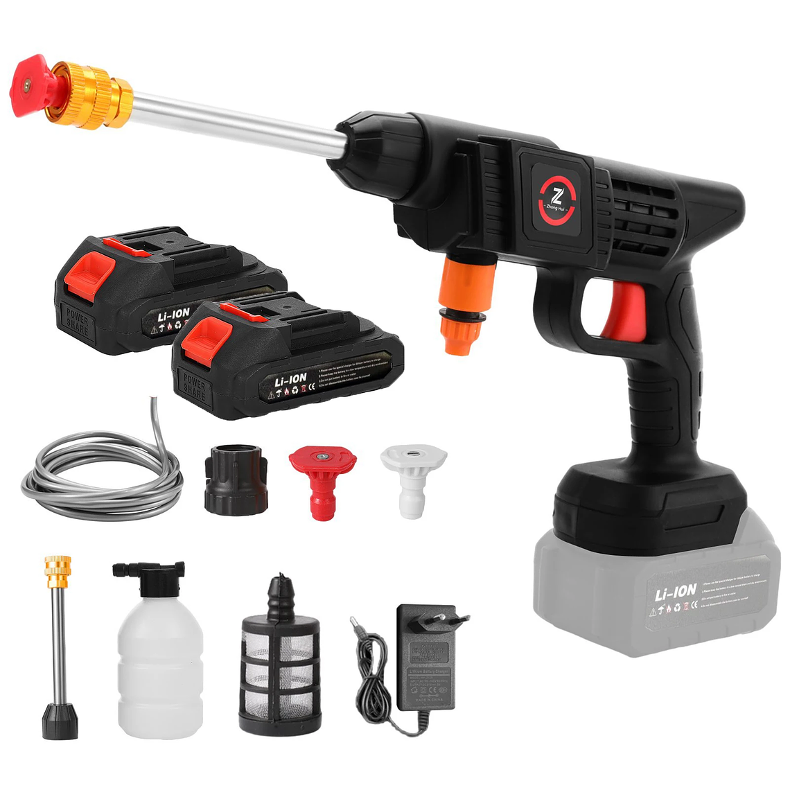 Pistola de Alta Pressão 50BAR para Bateria Makita | Lavadora Portátil 200W, 10m Alcance, Bateria Inclusa - Kit para Carro e Casa 8