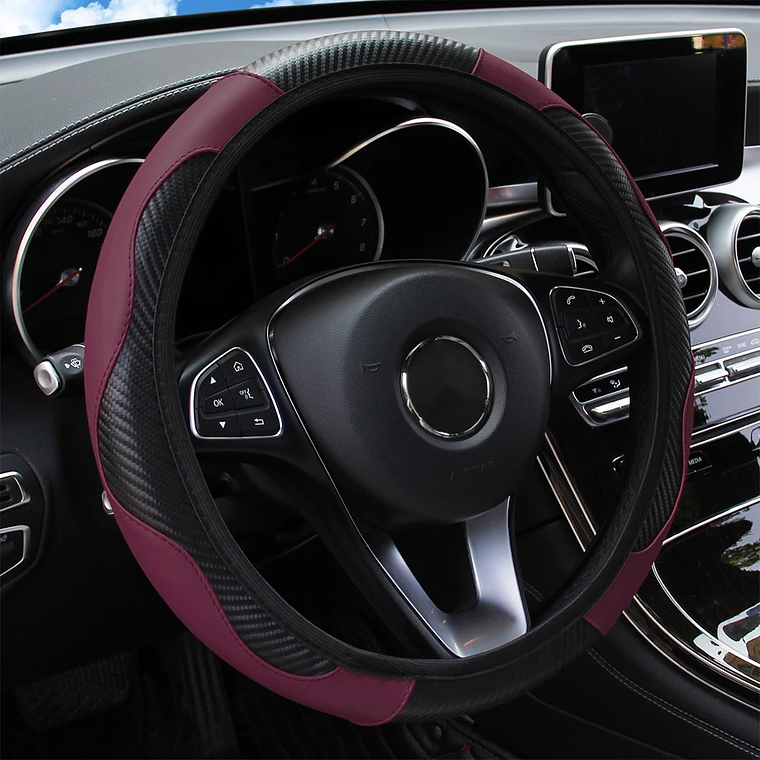 Steering Wheel Cover in Carbon Fiber PU Leather | Without Inner Ring, for 14.5 to 15 Inch Steering Wheels - Sporty Style 14
