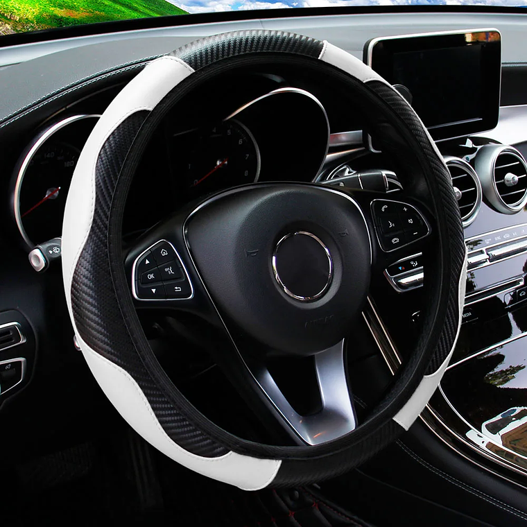 Steering Wheel Cover in Carbon Fiber PU Leather | Without Inner Ring, for 14.5 to 15 Inch Steering Wheels - Sporty Style 16