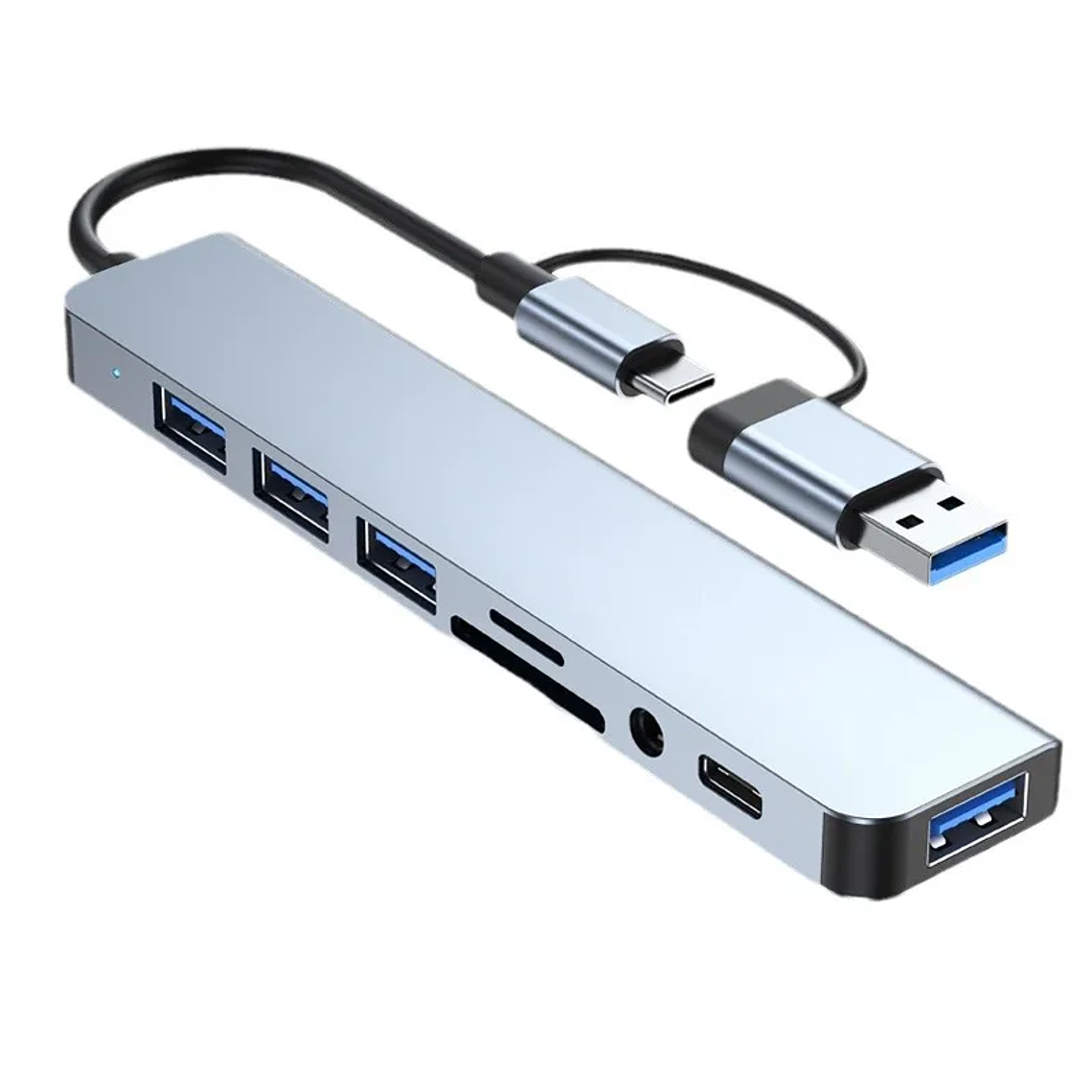 8-in-1 USB-C Hub with Card Reader | Dual Connection Docking Station (USB-A + USB-C) for Notebook, Tablet, and Phone 7