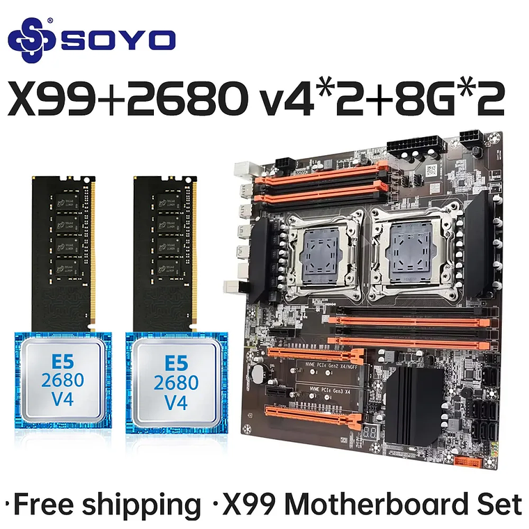 X99 Dual CPU Gaming Motherboard Kit lntel Xeon E5 2680 V4*2&DDR4 16GB (2*8GB) LGA2011-3 M. 2 NVME for Desktop Computer Host 1