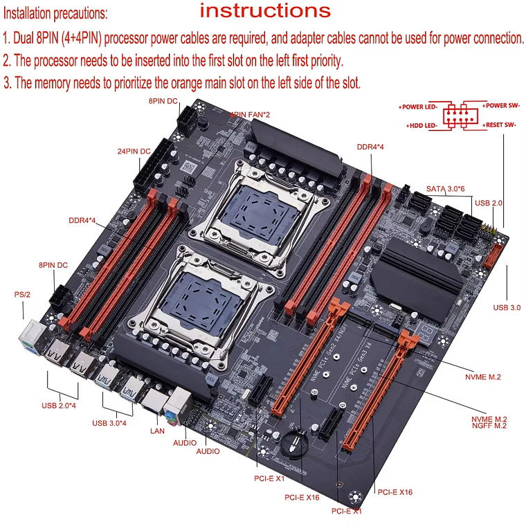 X99 Dual CPU Gaming Motherboard Kit lntel Xeon E5 2680 V4*2&DDR4 16GB (2*8GB) LGA2011-3 M. 2 NVME for Desktop Computer Host 5