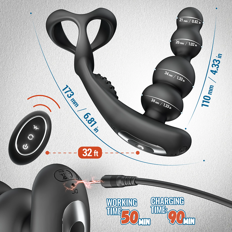 Prostate Massager with 360° Rotation and Penis Ring | Male Anal Vibrator Kit - Remote Control 4