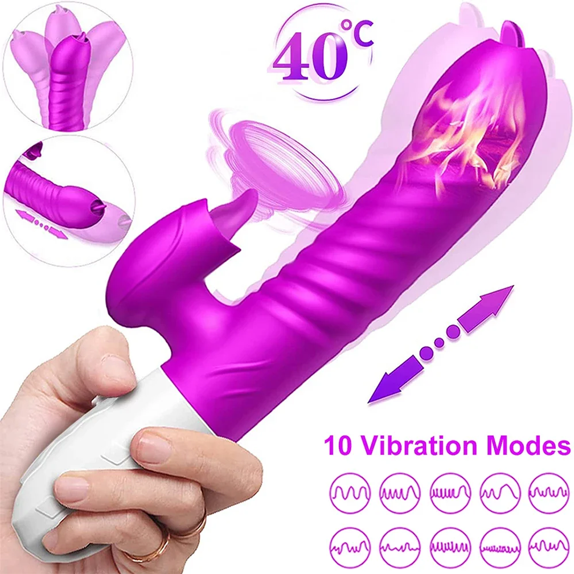 Vibrador com Movimento de Picada e Lamber | Estimulador Aquecido para Ponto G e Clitóris 5