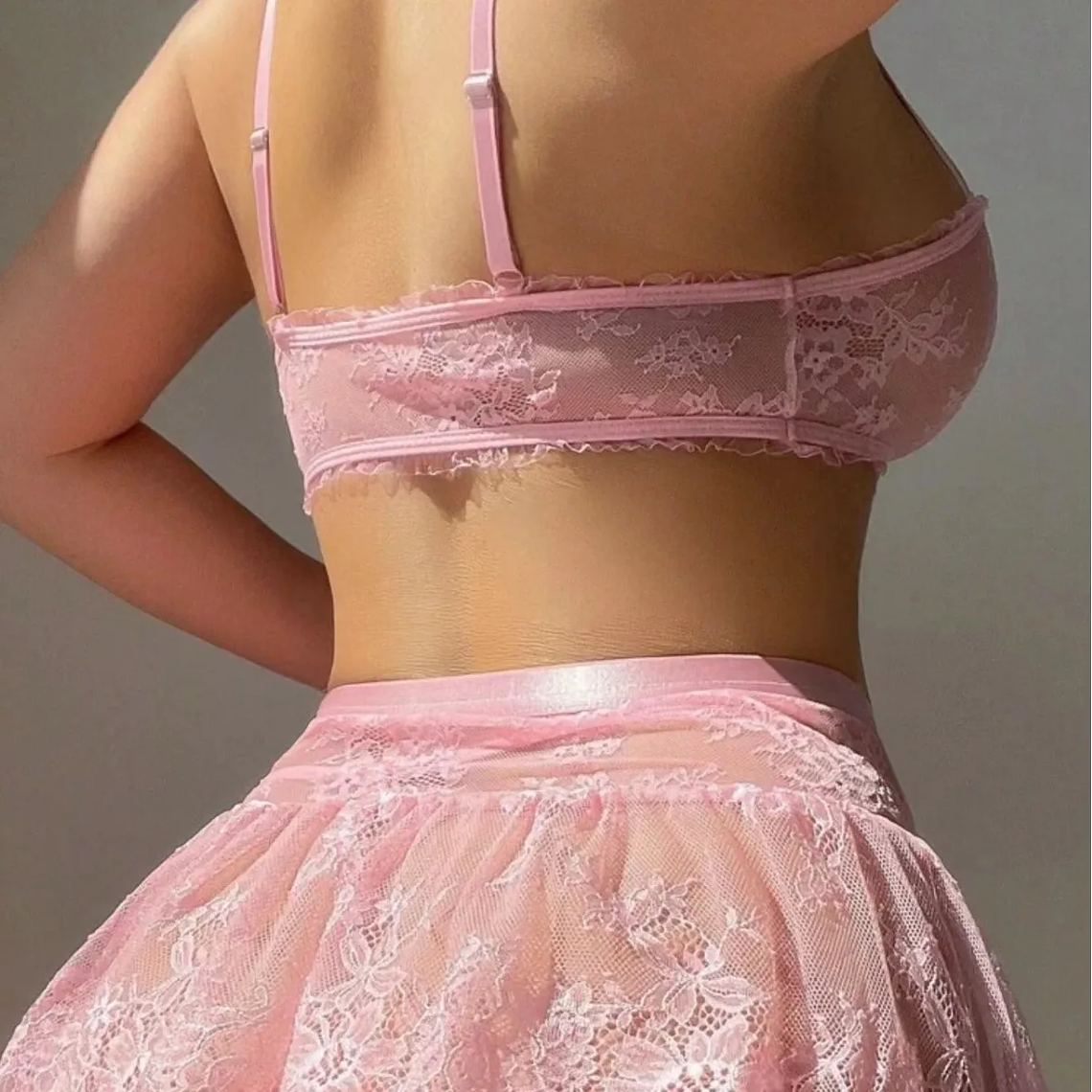 3-Piece Lace and Tulle Lingerie Set | Bandeau Top, Skirt, and Thong Panties - Valentine's Day Gift 2