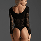Body em Renda de Manga Comprida com Cintura Alta | Lingerie Ajustada Cavada - Tamanho Único Elástico - Thumbnail 5