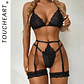Conjunto de Lingerie em Renda Fina Transparente 3 Peças - Toucheart - Thumbnail 1