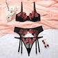 Conjunto de Lingerie em Renda Bordada com Aros e Cinta-liga | Toucheart - Design em Patchwork Transparente - Thumbnail 6