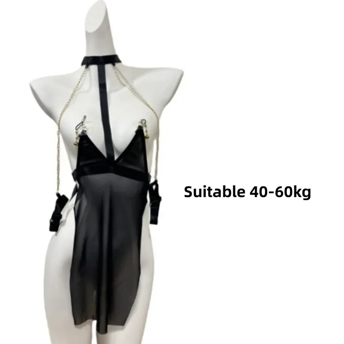 Body de Noite Vermelho com Alças de Corrente Dourada | Lingerie em Malha Transparente - Babydoll Sensual 7