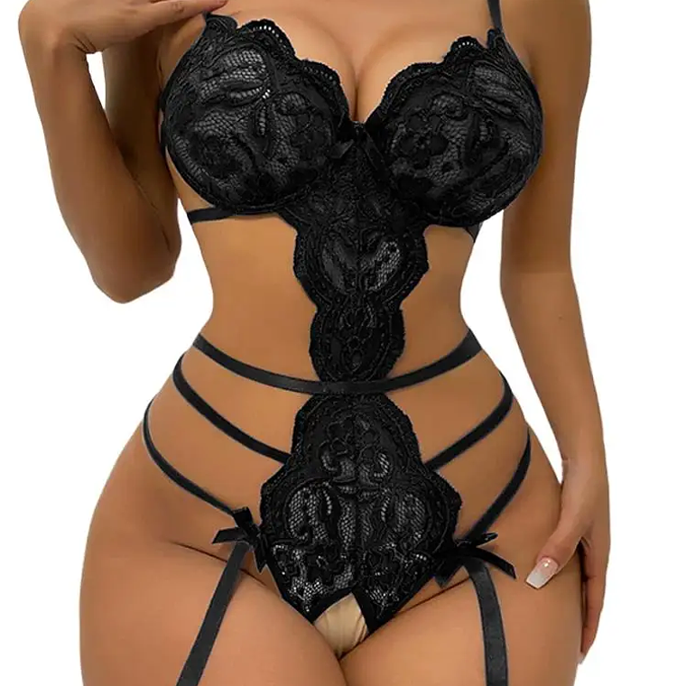 Body Lingerie em Renda com Costas Abertas - Sutiã Integrado Decote Profundo | Macacão Sensual Sem Costuras 1