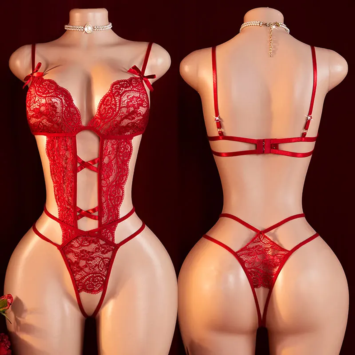 Teddy de Renda com Decote Profundo em V - Body Sensual Ajustável | Lingerie Feminina para Dormir 7