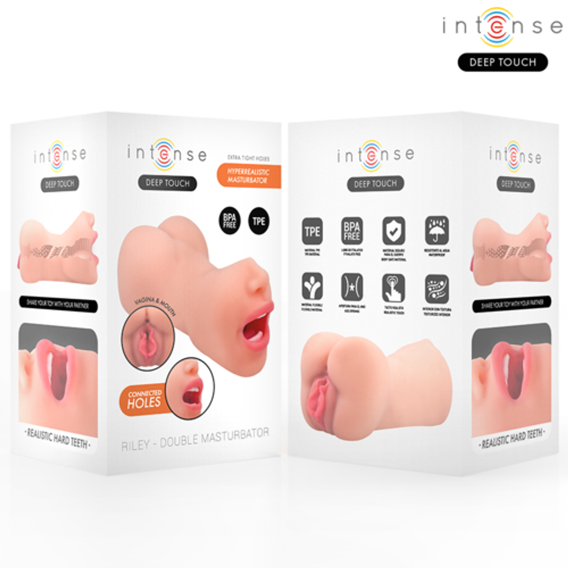 Masturbador Duplo Hiper-realista Riley - Boca com Dentes e Vagina | TPE Macio | Ideal para Uso Solo e a Dois | Intense 7