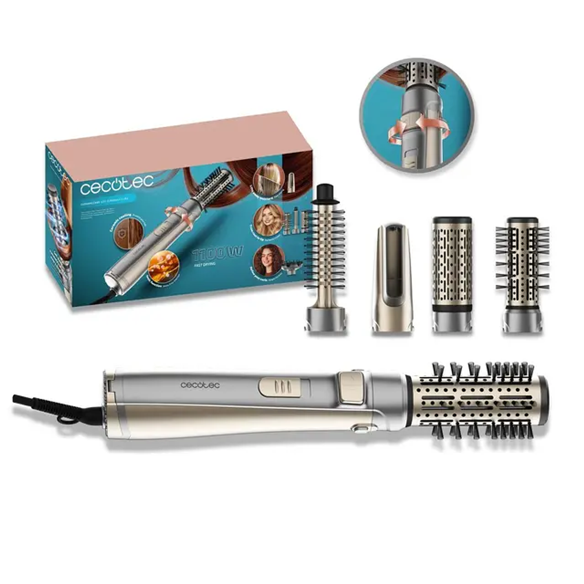 Escova de Styling Cecotec AirBrush Gyro 5em1 1000W | Rotação 360º Automática | Cerâmica, Iões & 5 Funções 1